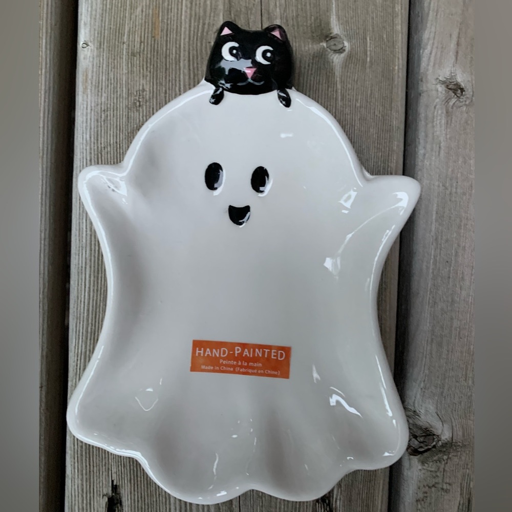 Ghost With Cat Spoon Rest/Dish Hand Painted